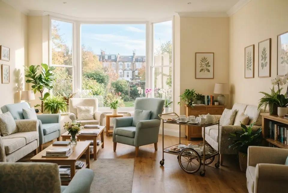 A bright care home lounge